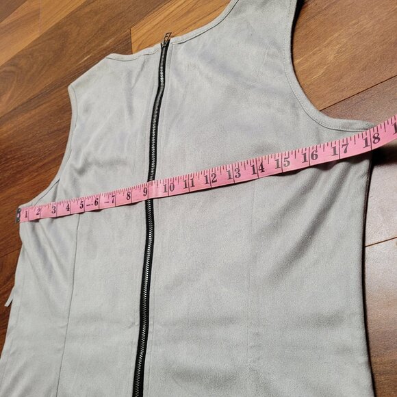 Grey Mini Dress Chest Fringe Festival Sleeveless Exposed Zipper Boho Hippie - Picture 14 of 15